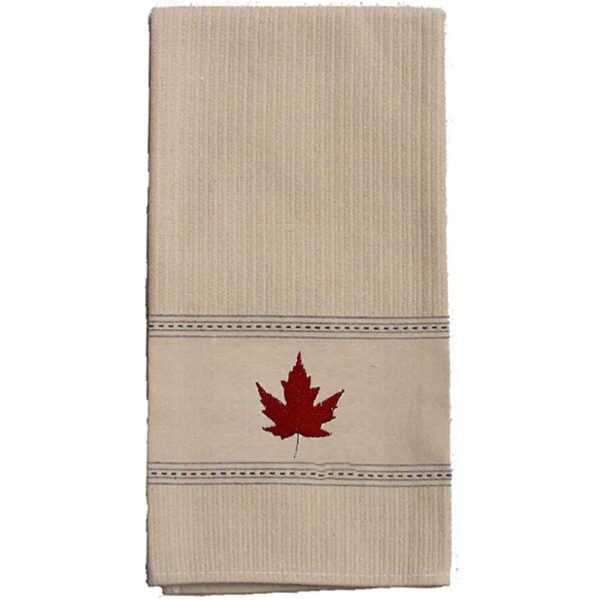 Maple Leaf Tan Embroidered Tea Towels.(Pack of 6)